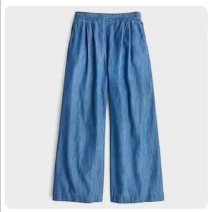 J. Crew High Waist Pull-on Wide Leg Crop Chambray Jeans Sz 0